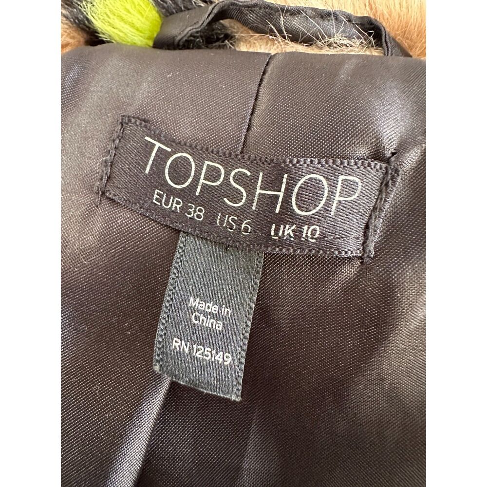 Topshop Animal Print Leopard Neon Green Faux Fur Coat Brown Jacket US 6 UK 10 - Picture 3 of 7